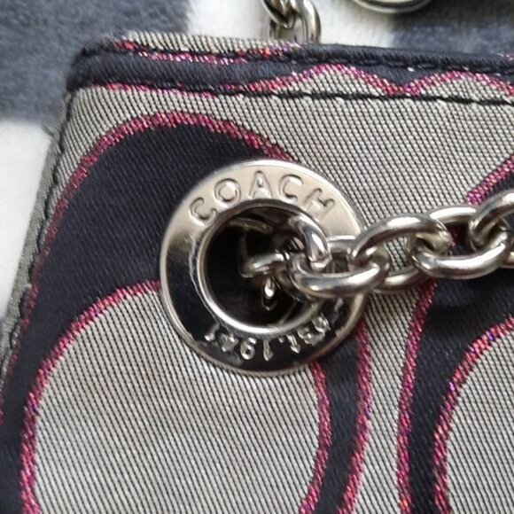 Coach Black Gray Pink Canvas Chain Strap Shoulder Tote Handbag No H1282-21161 - Picture 4 of 16